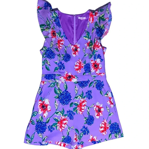 Parker Women's Ana Floral Print Purple Romper In Lais Fleur Size 2 Small - Picture 4 of 6